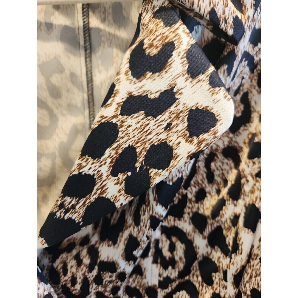 Clara Sun Woo Womens Jacket Animal Print Cropped Sz S Ruffle Sleeve Collared - Picture 2 of 14